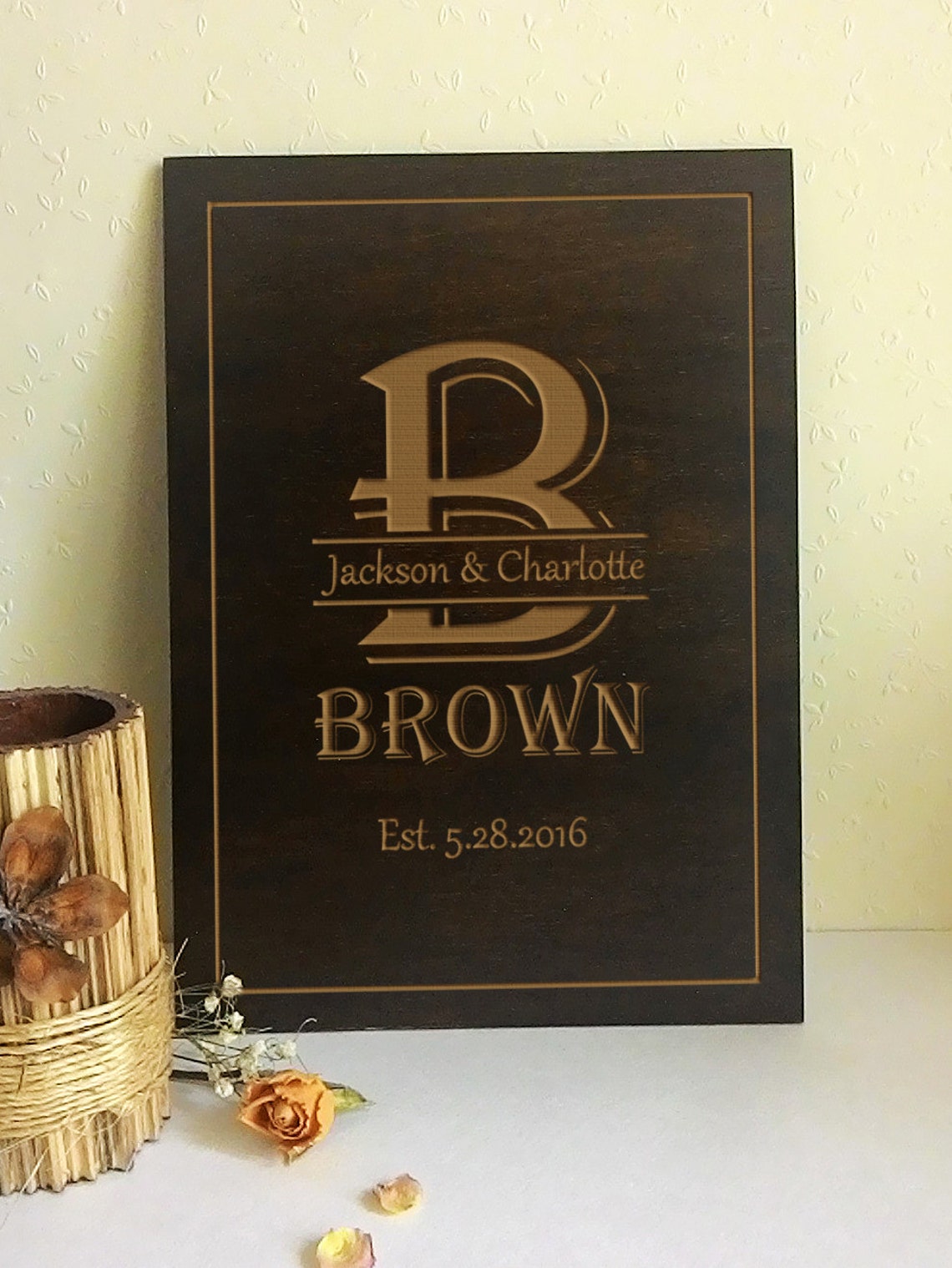 Monogrammed Wood Wedding Gift Personalized Gift Monogram First Etsy