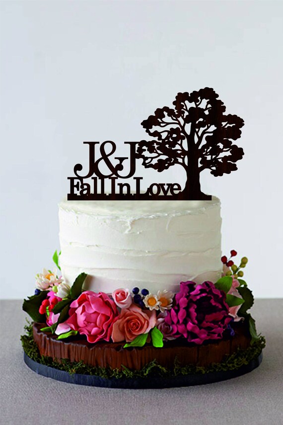 Tree Wedding Fall In Love Cake Topper Custom Initials Wooden Etsy