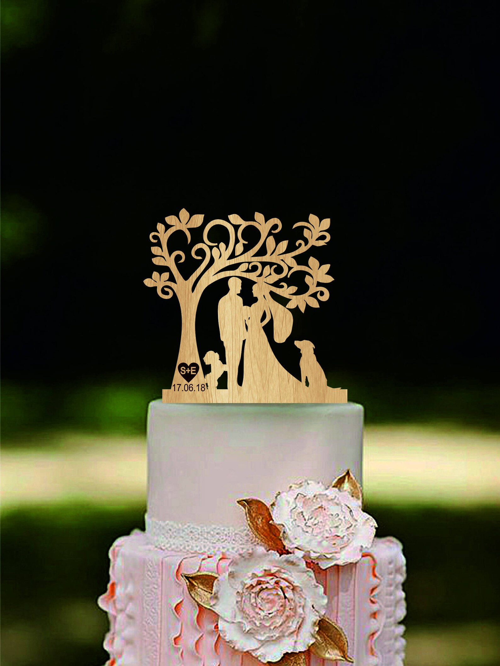 Tree Wedding Cake Topper Personalized Monogram Cake Topper Etsy