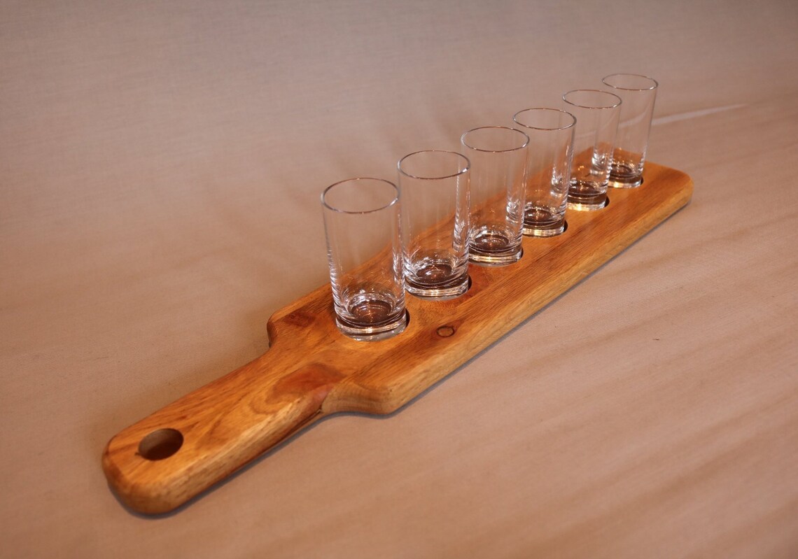 Shot Paddle with Shot Glasses Reclaimed Oak Shot Flight | Etsy