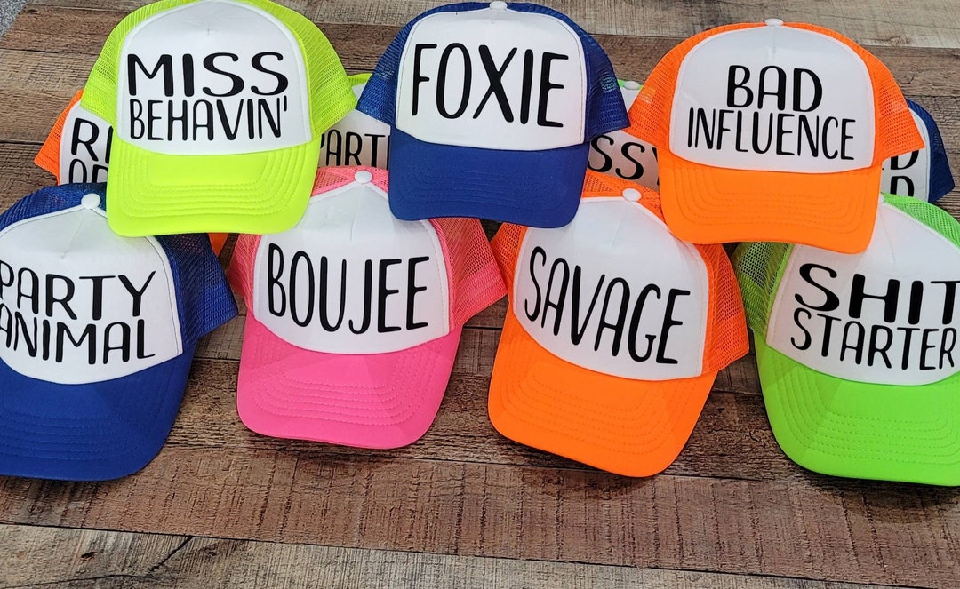 NEON PARTY Hats,bachelor Party Hat, Crew Hat, Team Crew, Totally Customizable Trucker Cap / Pool