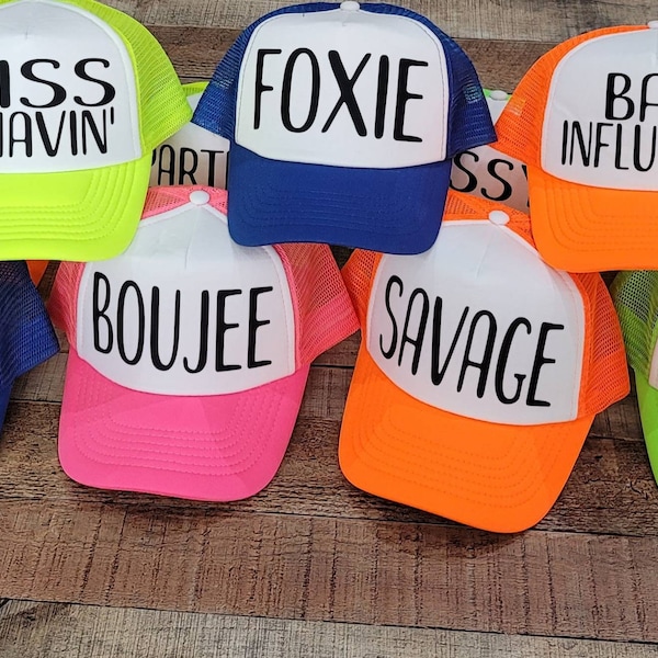 NEON PARTY HATS,Bachelor Party Hat, Crew Hat, Team Crew, Totally Customizable Trucker Cap / Pool Party / Beach Vacation/ Summer Party Hats