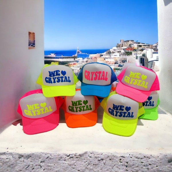 Puff Print Party Hats, Bachelor Party Hat, Crew Hat, Team Crew, Totally Customizable Trucker Cap / Pool Party / Beach Vacation,Neon Hats