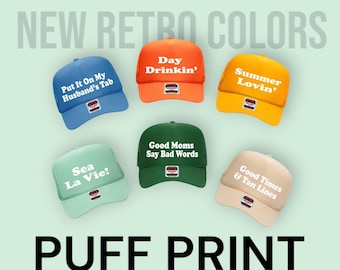 Customizable Puff Print Retro Trucker Hat, Adjustable Snapback