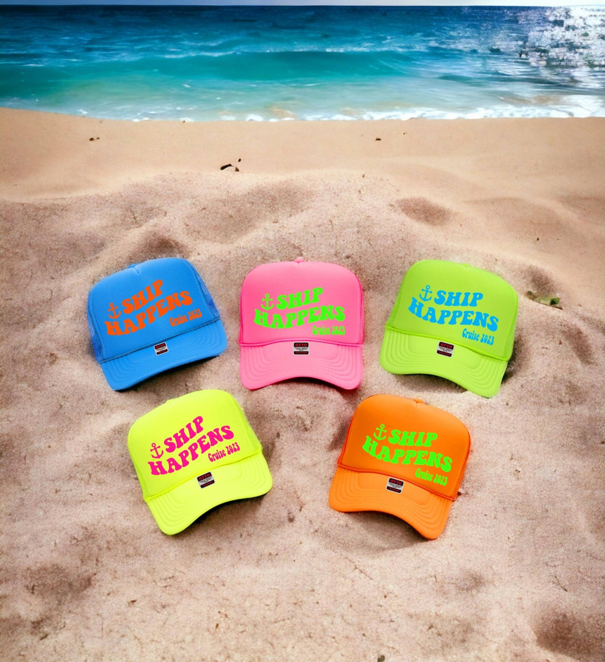 Ship Happens Hat/neon Trucker Hats/ Pool Party /beach Vacation / Bridesmaid  Hat /glitter Trucker Hats/cruise Ship Hats/family Vacation Hats 