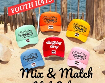 Kids Custom Trucker Hat, Youth Puff Print Design, Adjustable Fit