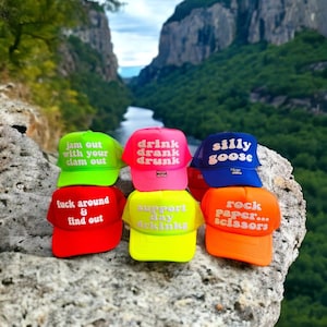 Puff Print Party Hats, Bachelor Party Hat, Crew Hat, Team Crew, Totally Customizable Trucker Cap / Pool Party / Beach Vacation,Neon Hats