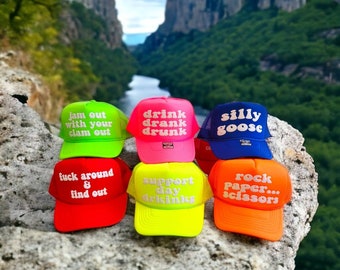 Customizable Puff Print Trucker Hat, Bachelor Party, Neon Crew Cap