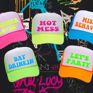 Party Hats, Bachelor Party Hat, Crew Hat, Team Crew, Totally Customizable Trucker Cap / Pool Party / Beach Vacation, Bridal Party, Neon Hats