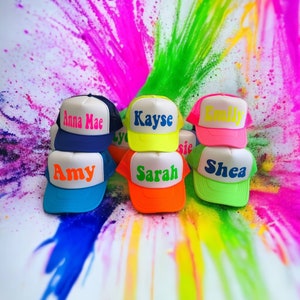 Hats With Names, Party Hats, Party Hat, Crew Hat, Team Crew, Totally Customizable Trucker Cap / Pool Party / Beach Vacation, Neon Hats