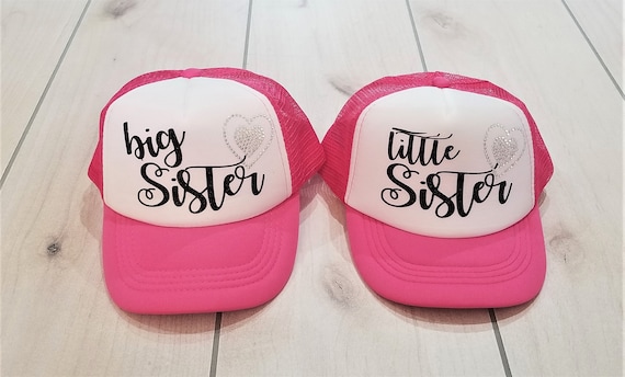 8 YRS-Adult Big SIS HOT Pink, Big Kid Toddler and Youth Big Sister Lil Sister Kids Trucker Hat Baseball Mesh Back Cap fits Baby