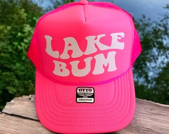 Lake Bum Trucker Hat, Neon Party Hat, Custom Colors
