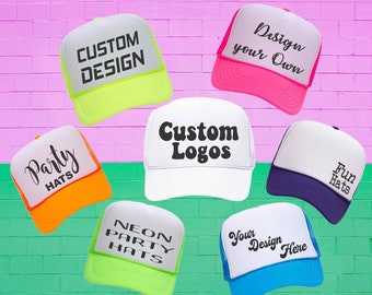Custom Neon Trucker Hats, Design Your Own Party Hats