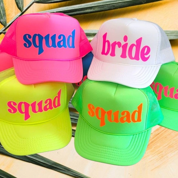Squad Hats/ Squad Party Hats, Totally Customizable Trucker Cap / Pool Party / Beach Vacation /  Bridesmaid Hat /Glitter Trucker Hat