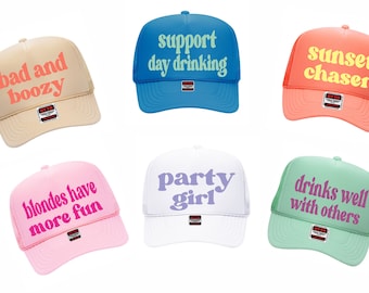 Custom Puff Print Trucker Hat, Party Crew Cap, Pool Party Style