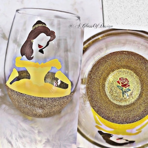 Belle Disney princess stemless wine glass
