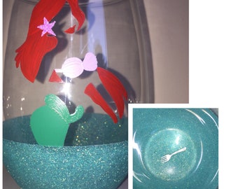 Princess wine glasses,Disney wedding,Stemless Wine Glasses, princess glasses, princess bridesmaid, disney, ariel stemless wine glass, ariel