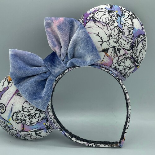 Watercolor Couples Mouse Ears - Romance, Valentine's, Minnie, Aladdin, Belle, Beauty, Cinderella, Aurora, Princess, Prince, Love, Disney