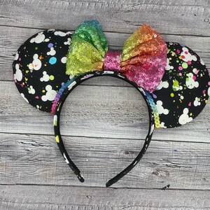 Black Paint Splatter Mouse Ears - land, Magic Kingdom, gift, rainbow, pride, Main Street, Mouse, Minnie