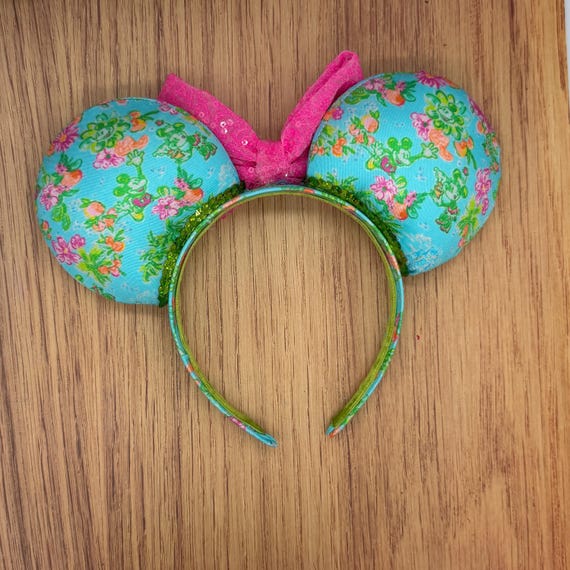 Disney Pink Bow Green Floral Minnie Ears Headband Disney Parks Sugar Rush Minnie Sequined Ear Headband Mint  main image 3
