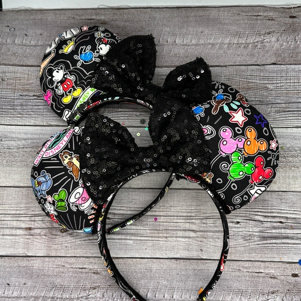 Black Dooney Sketch Ears - Minnie, Mouse, Mouse, land, Disney, Disney Bounding, Magic Kingdom, Disney World, Headband, Dooney