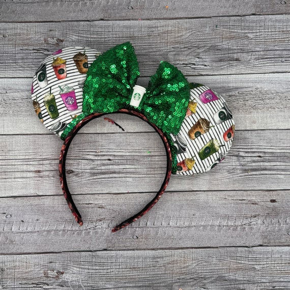 Starbucks Themed: Handmade Disney Ears Starbucks Disney Ears Headband, Starbucks Mickey Ears  main image 2