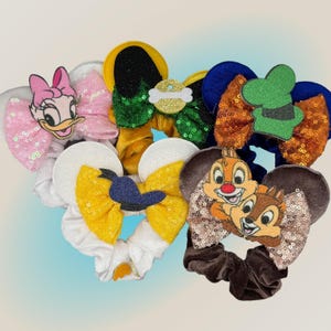 Mickey's Gang Mouse ear scrunchies - Pluto, Chip and Dale, Daisy, Donald, Goofy