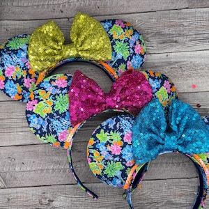 Mouse & Minnie Flower Summer Ears - LP Inspired, Mouse, Castle, Magic Kingdom, Navy 2024