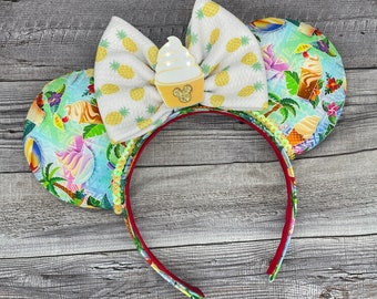 Dole Whip Hawaiian Mouse Ears - Minnie, Mouse, Tiki Room, Pineapple, Flowers, Floats, Adventureland,