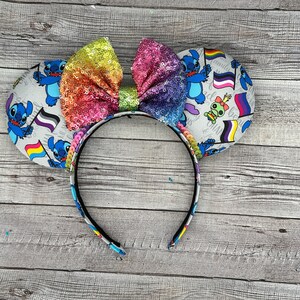 Stitch Pride Awareness Mouse Ears - land, Magic Kingdom, gift, rainbow, LGBTQ+, Main Street, Mouse, Minnie