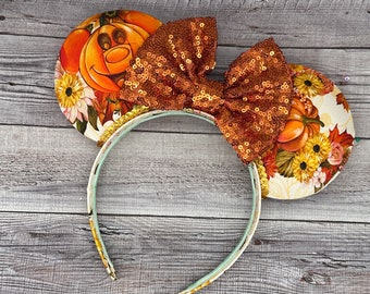 Autumn Mouse Pumpkin Mouse Ears - Minnie, Thanksgiving, Fall, Harvest, Halloween, Sunflower