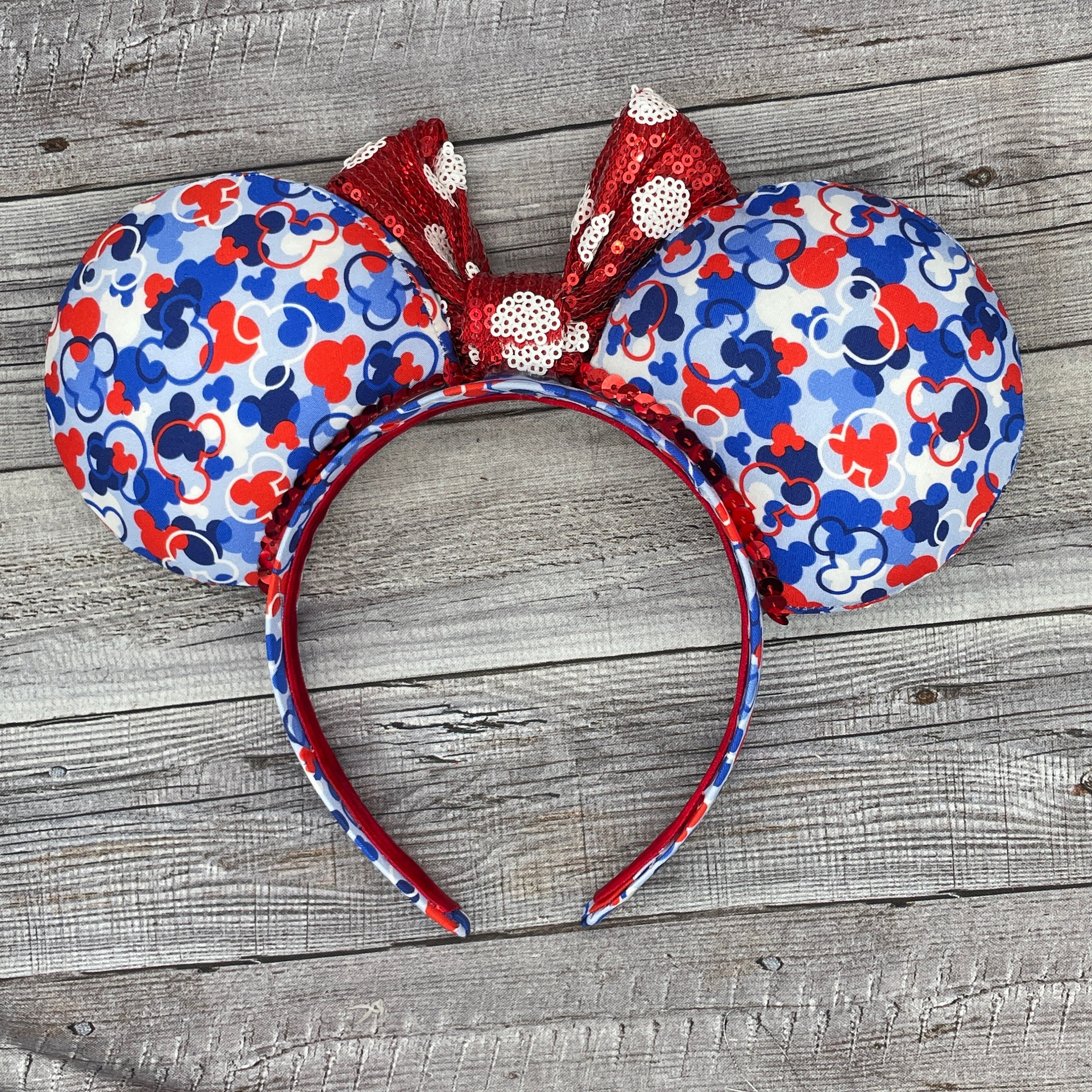 Disney Red & Blue 50th Anniversary Show Mouse Ear Headband Disney-50th Headband Blue Sequin Minnie Mouse Ears  main image 3