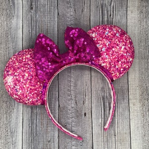 Pink Glitter Mouse Ears - Minnie, Mouse, , Birthday, Magic Kingdom breast cancer