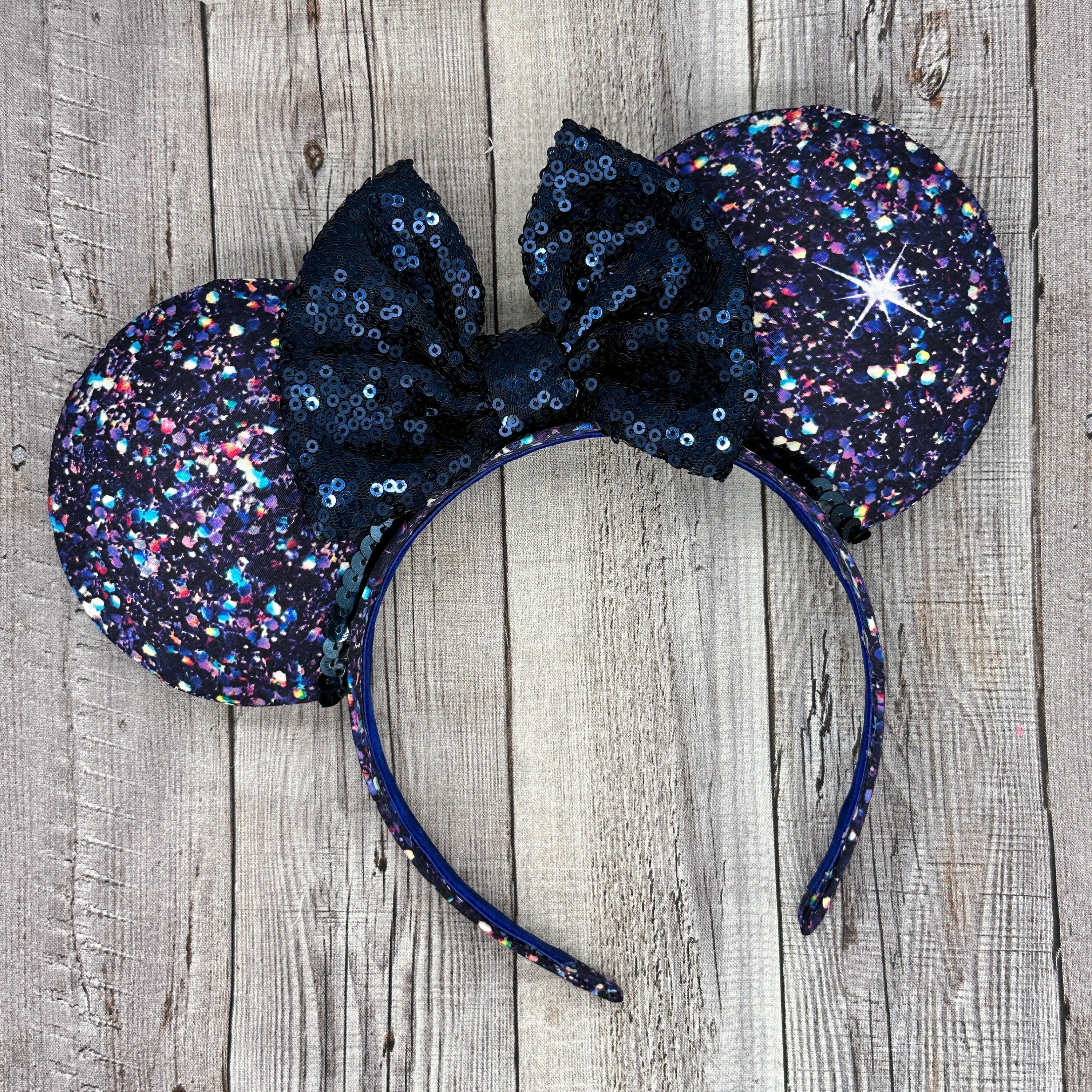 Sequin Black and Blue Mouse Ear Headbands Minnie Mouse Ears Headband Black Sequin Blue | Mercari main image 4