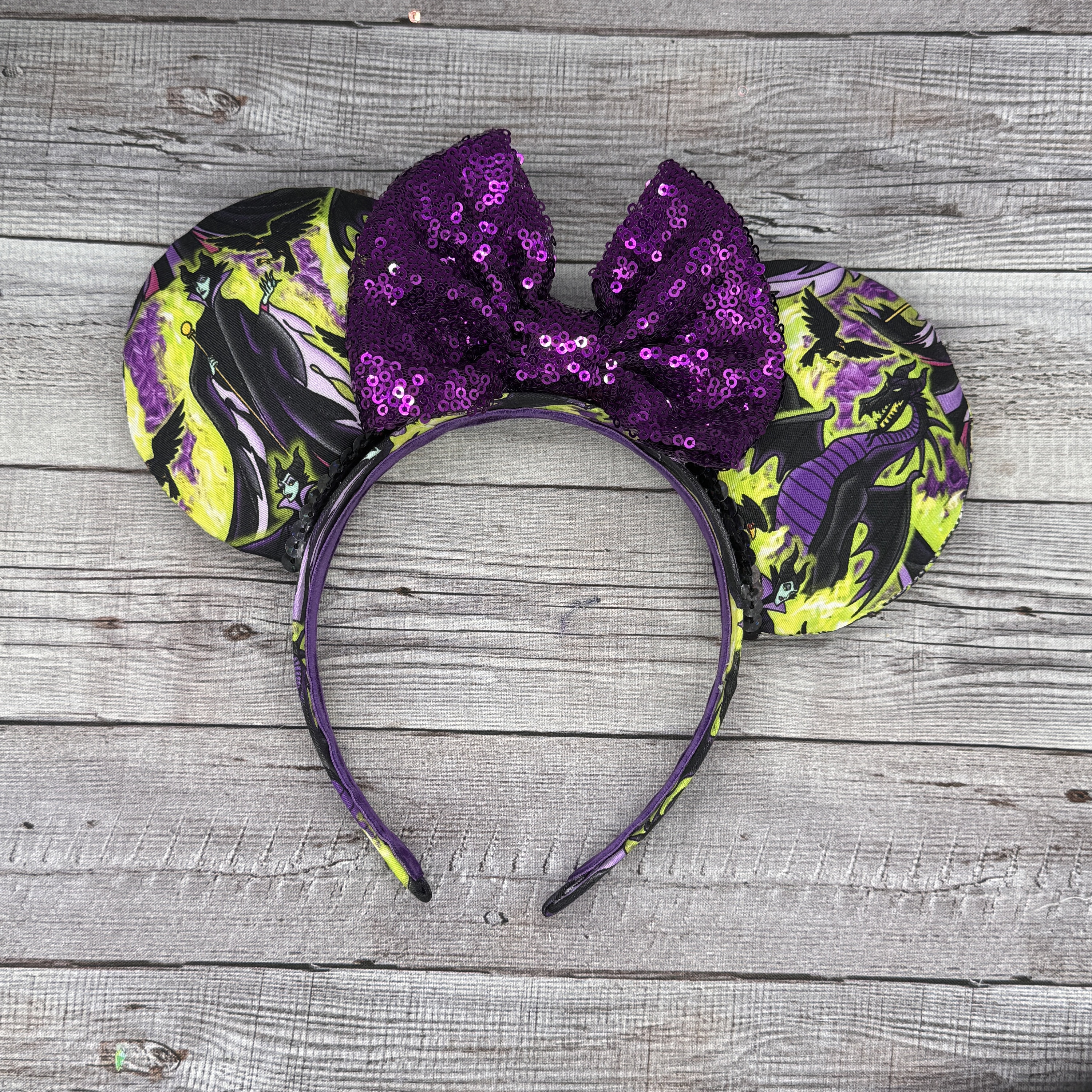 Maleficent Mouse Ears: Queen of Evil, Purple Sequin Bow - Etsy