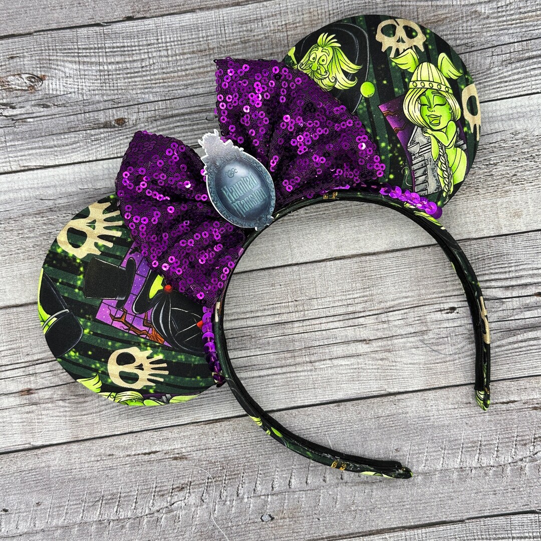 Custom Made Sequin Spiderweb Haunted Mansion Disney Minnie Mouse Ears Which colours make you think of Haunted Mansion? Green/Teals  main image 2