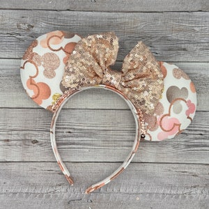 Rose Gold Confetti Mouse Ears - Minnie, Mouse, Gold, Bow, Holiday, Xmas, Hidden Mickey,
