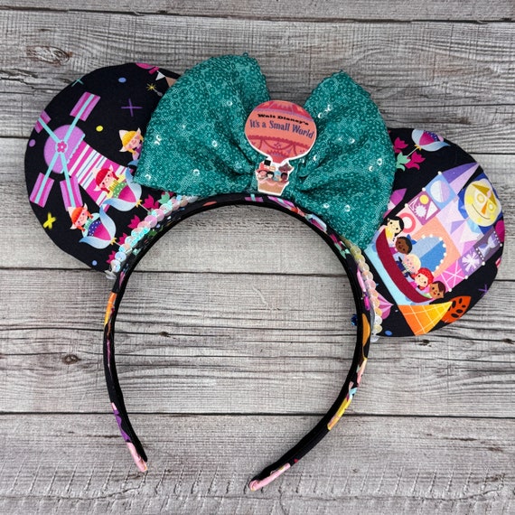 Small World Mouse Ears Headband – Teal Sequin Bow, Handmade  display picture 3