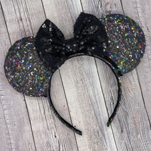 Black Glitter Mouse Ears - Minnie, Mouse, , Birthday, Magic Kingdom