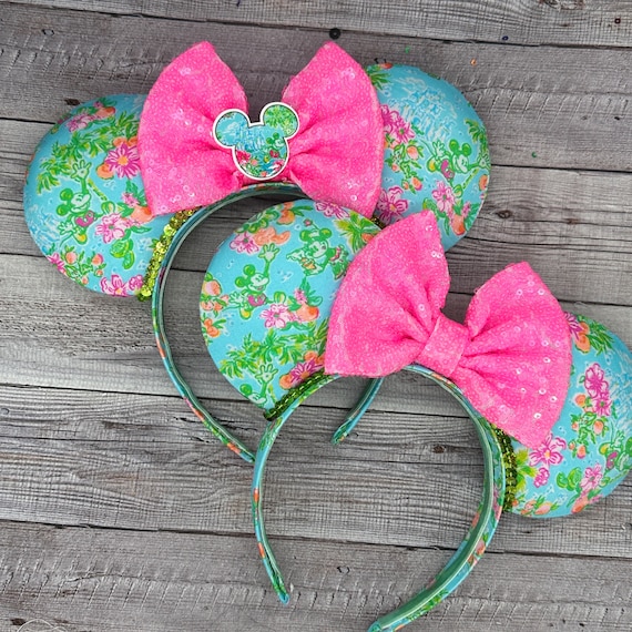 Disney Parks Minnie Mouse Hearts and Flowers Ears Headband For Adults Disney Parks Red Heart Print Sequin Minnie Mouse Ears  main image 3