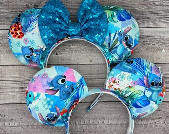 Disney Inspired Handmade STITCH Blue Sequins Ears - NWOT Stitch Disney Minnie and Mickey Inspired Mouse Style Ears  main image 4