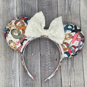 Cancer Warrior Awareness Ribbon Ears  - juvenile, Mouse, Minnie, Mouse, Fighter Awareness, Pink Ribbon,