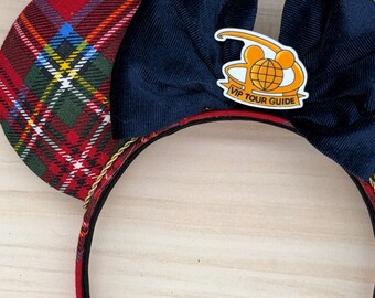 Plaid Mouse Ears – Tartan Flannel, Navy Velvet Bow  display picture 2