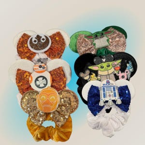 Star Wars Light Side Mouse ear scrunchies - BB-8, Rebels, Jedi, Baby Yoda, Grogu