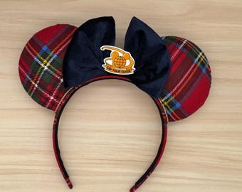 NWT Tokyo Disney Plaid Brown Mickey Minnie Ears Tokyo Disney 2025 Red Bow Plaid Check Headband Minnie Ears  main image 3