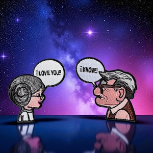 Carl and Ellie Up as Han and Leia Iron-on Patch -Star wars, , Jacket, Backpack, Hat