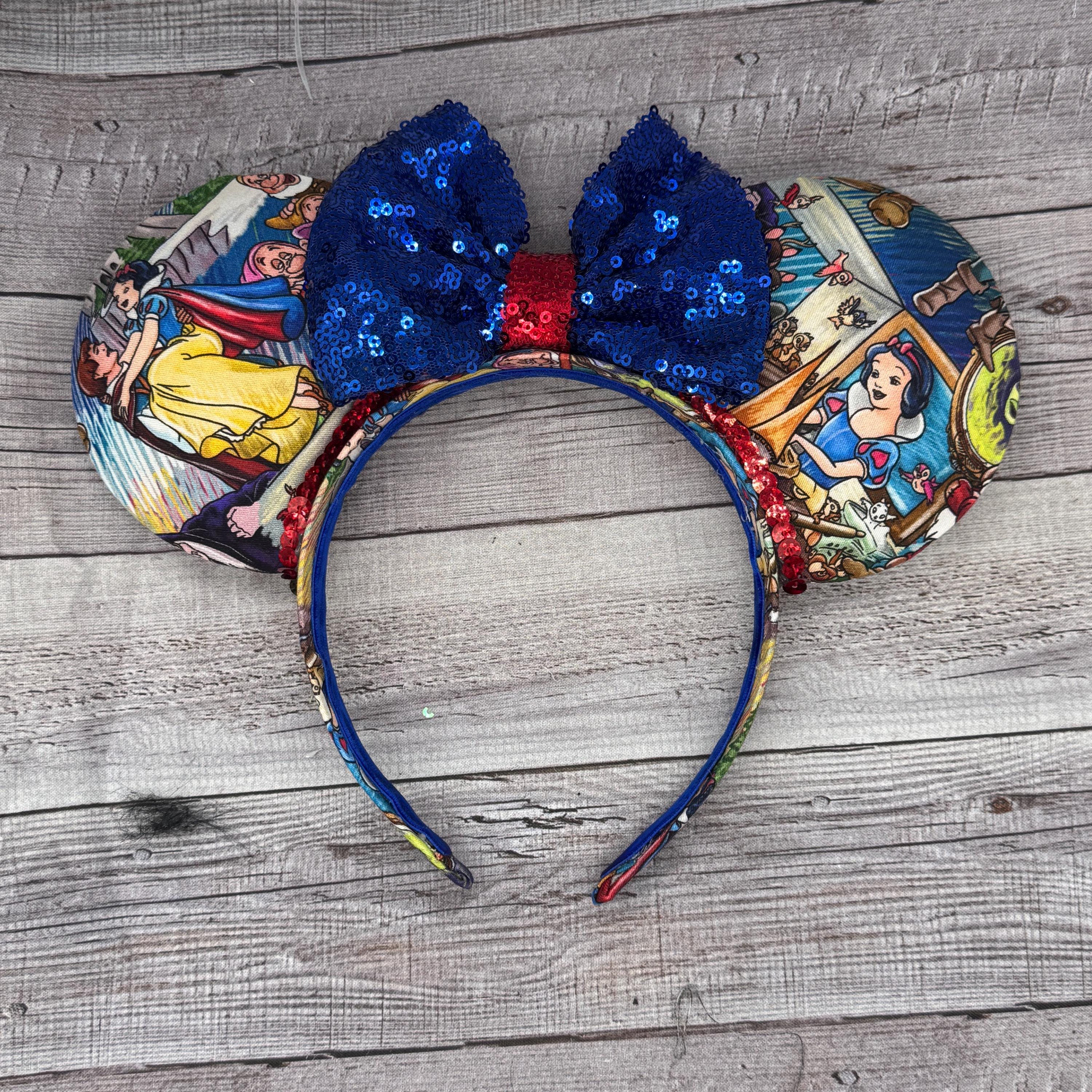 Disney Snow White Themed Minnie Ears Sequin Headband with Blue Bow Snow White Minnie Ears: Sequin Bow Mouse Ears Headband - Etsy main image 3