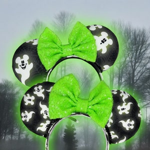 Glowing Ghost Halloween Mouse Ears - Spiderweb, Minnie, Mouse, Jack o Lantern,  World, Disneyland
