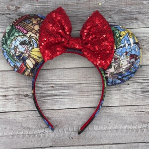 Stained Glass Beauty and the Beast Minnie Ears - Belle, Mouse, Minnie, Mouse, , Princess