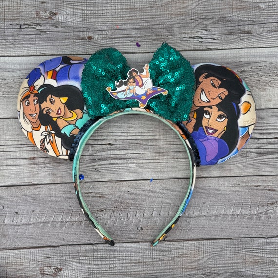 Aladdin & Jasmine Mouse Ears: Teal Sequin Bow, Magic Kingdom  display picture 1